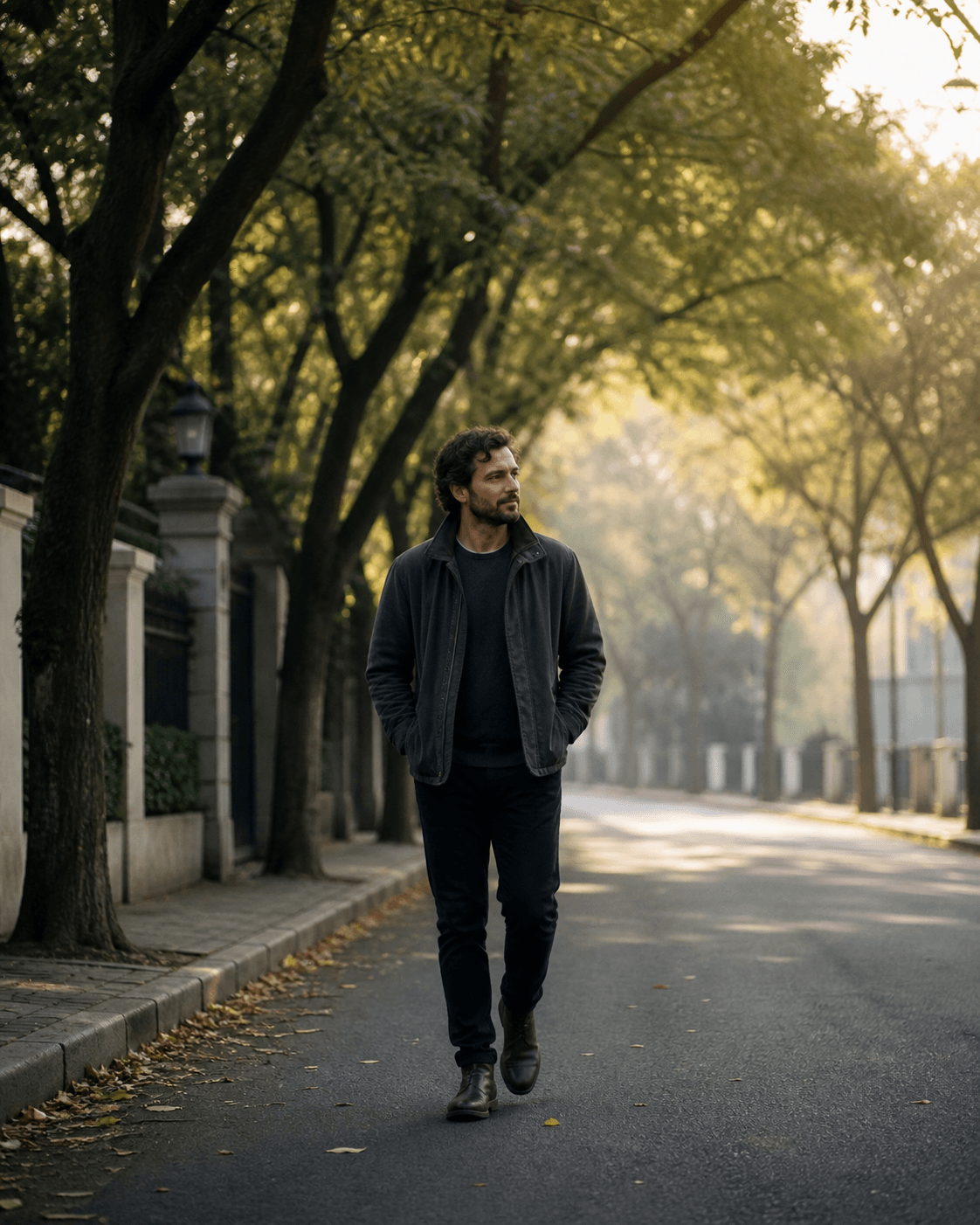Hombre caminando solo con calma y reflexión
