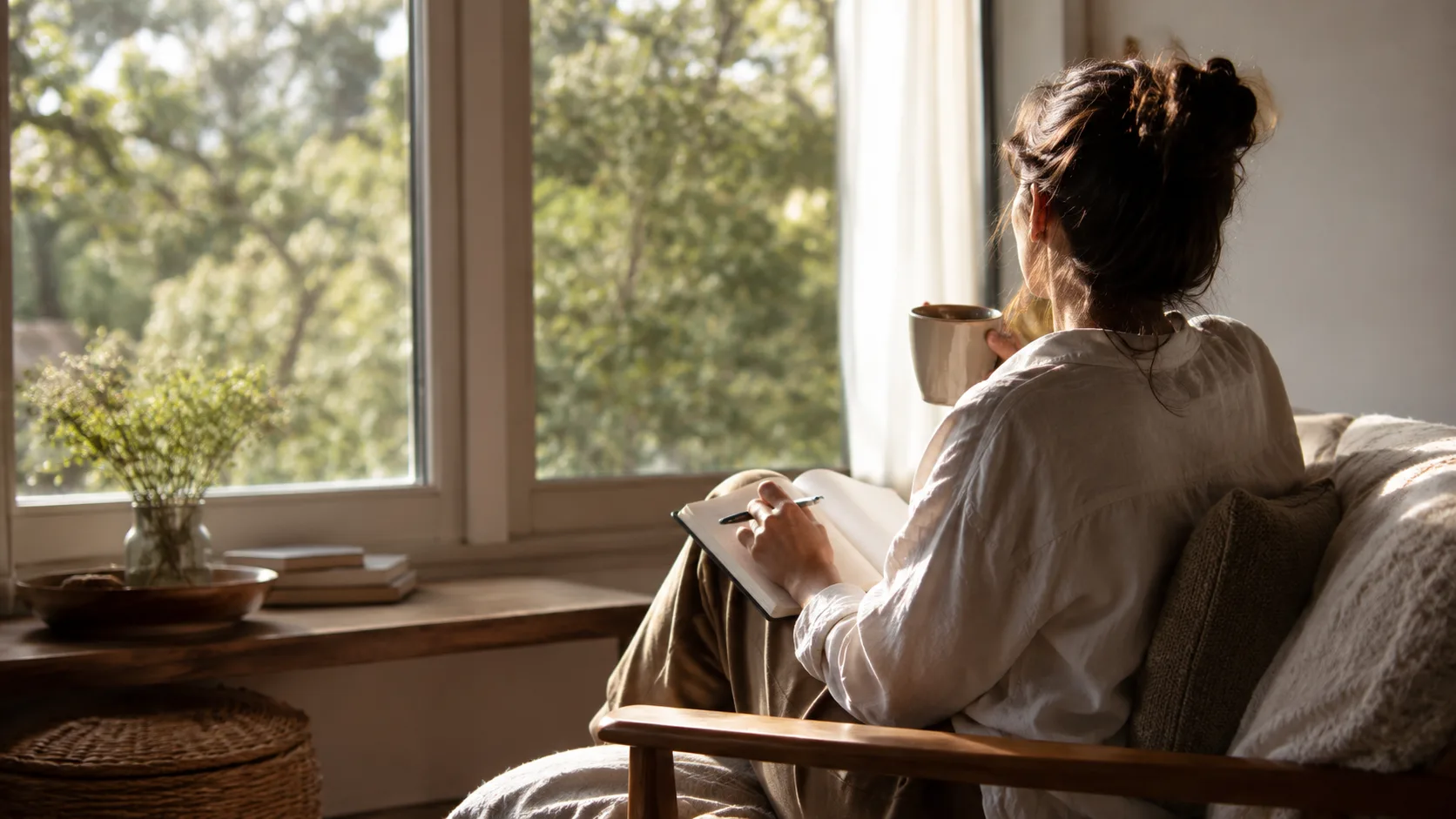 Persona disfrutando de un momento tranquilo de soledad junto a una ventana